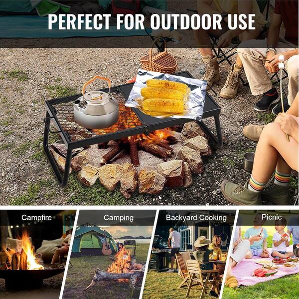 ITOPFOX 22.4 in. Folding Campfire Grill Heavy Duty Steel Mesh Grate Portable and Foldable with Legs Carrying Bag H2PH019OT003 The Home Depot