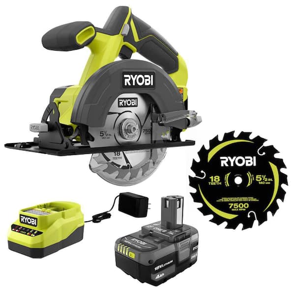 RYOBI ONE+ 18V Cordless 5-1/2 in. Circular Saw Kit with 4.0 Ah Battery, Charger, and 18T Thin Kerf Carbide Blade