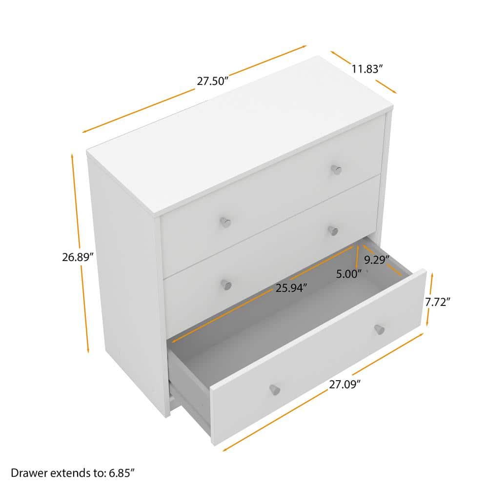 White Horizontal 3-Drawer Chest in Sustainable Engineered Wood