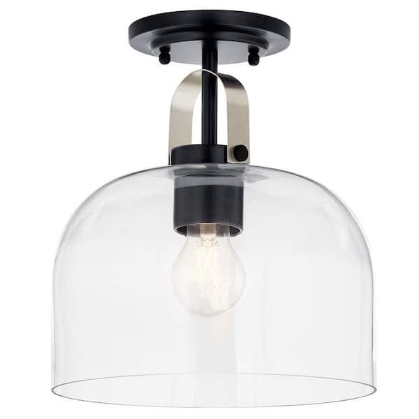 Kaelix 10 in. 1-Light Semi Flush with Clear Glass in Black