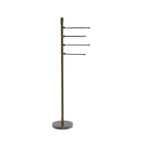 9 in. Towel Bar Stand with 4-Pivoting Swing Arm Towel Holder in Antique Brass
