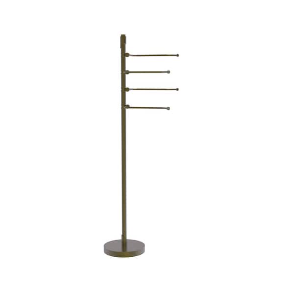 Allied Brass 9 in. Towel Bar Stand with 4-Pivoting Swing Arm Towel Holder in Antique Brass