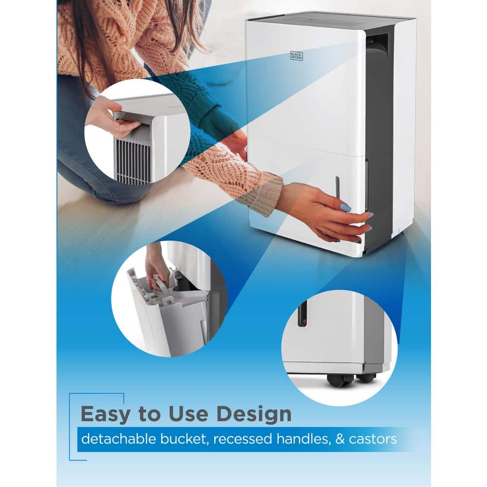 BLACK+DECKER 50 Pint White and Gray Portable Dehumidifier with Humidistat