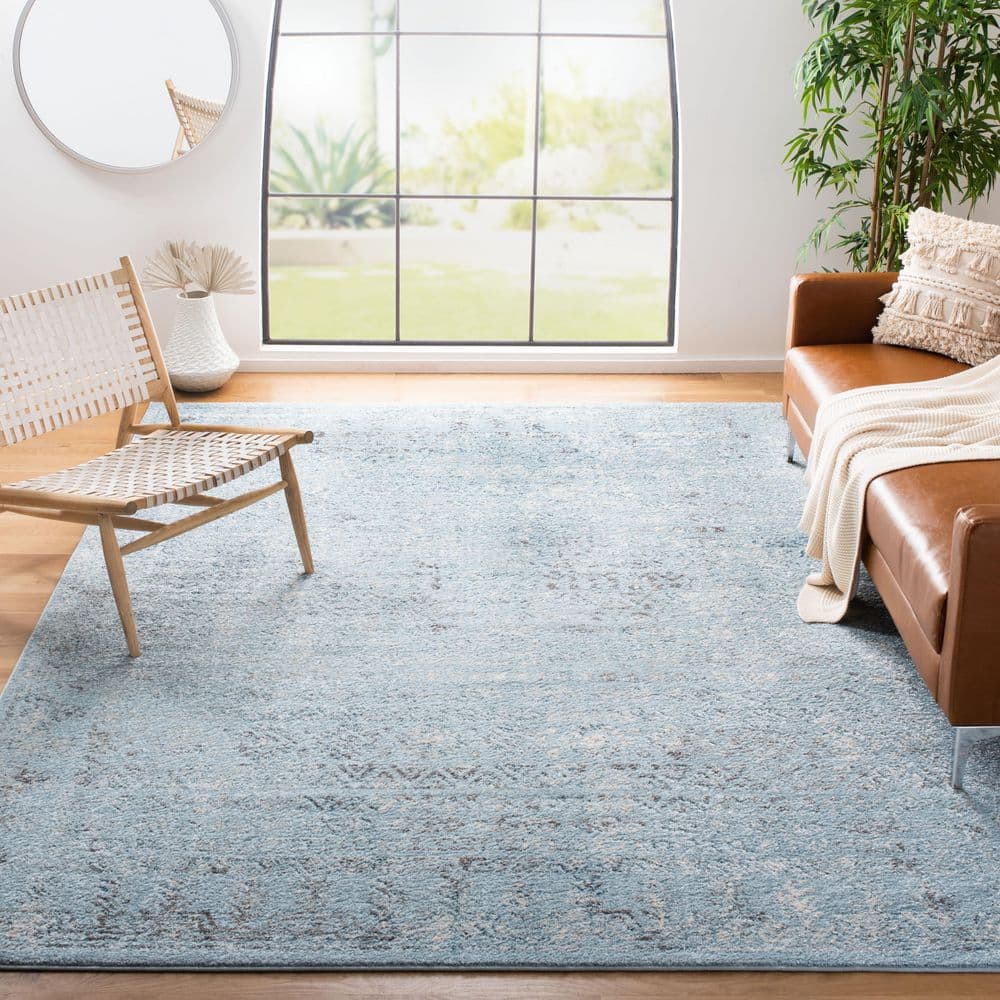 Tulum 6 ft. x 9 ft. Aqua Blue/Dark Gray Border Striped Distressed Area Rug price history on PriceWatchPro