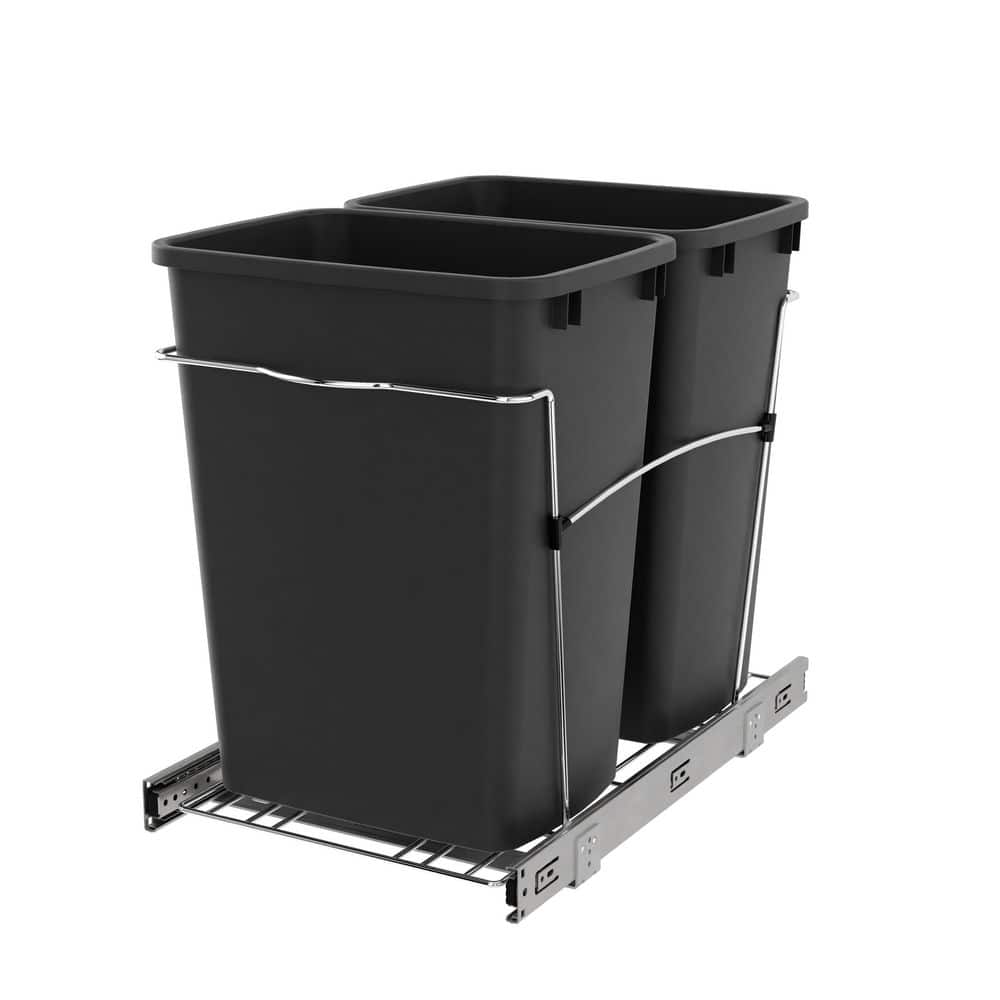 Rev-A-Shelf Black Double Pull Out Trash Can 35 Qt for Kitchen RV