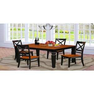 5-Piece Black and Cherry Finish Solid Wood Top Dining table with 4 Chairs with Lattice Back