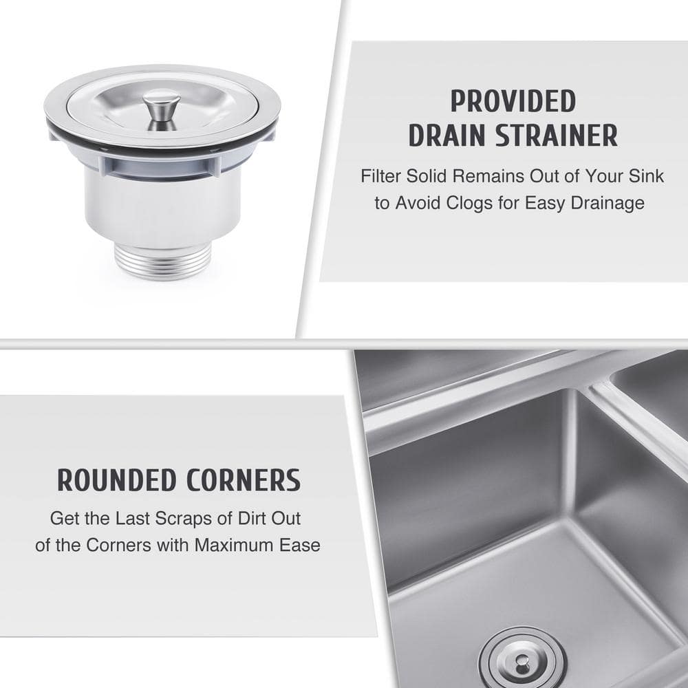 39.4" Stainless Steel Freestanding Double Basin Utility Sink