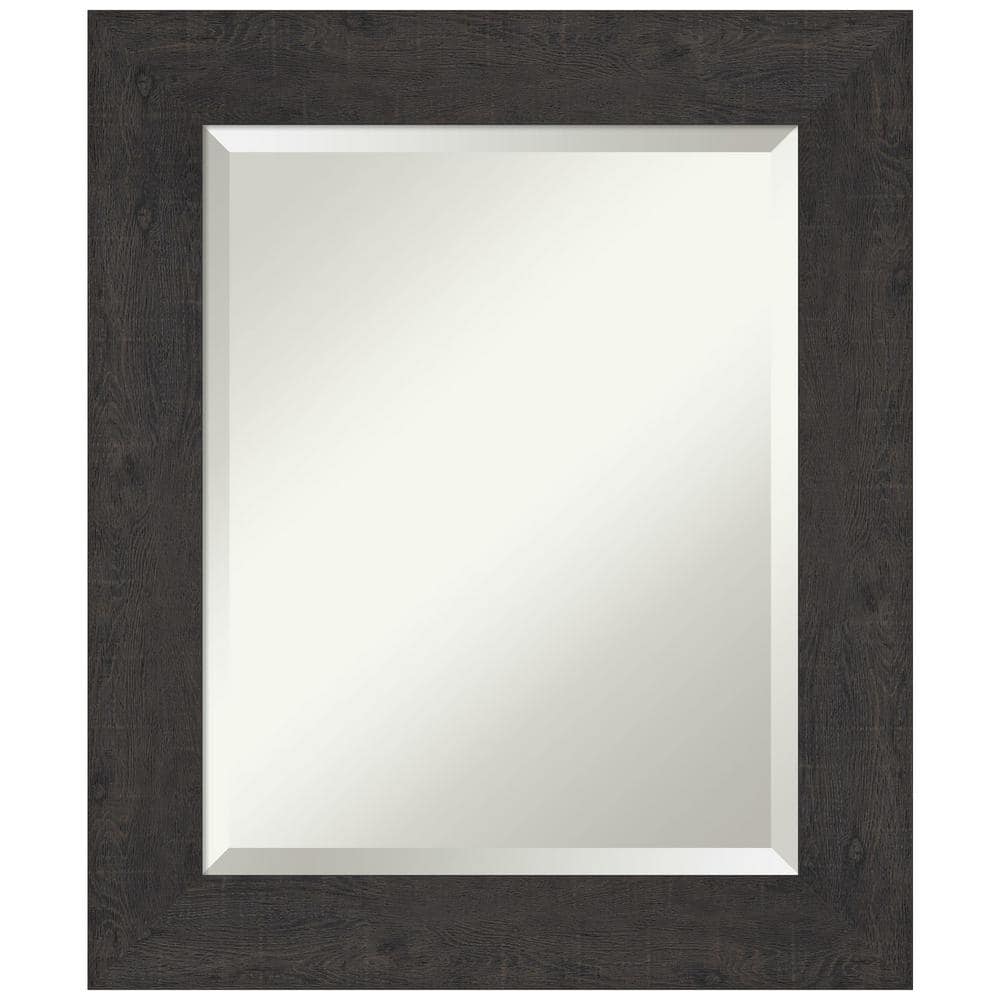 Rustic Espresso Wood Beveled Bathroom Wall Mirror 21.5 x 25.5 in