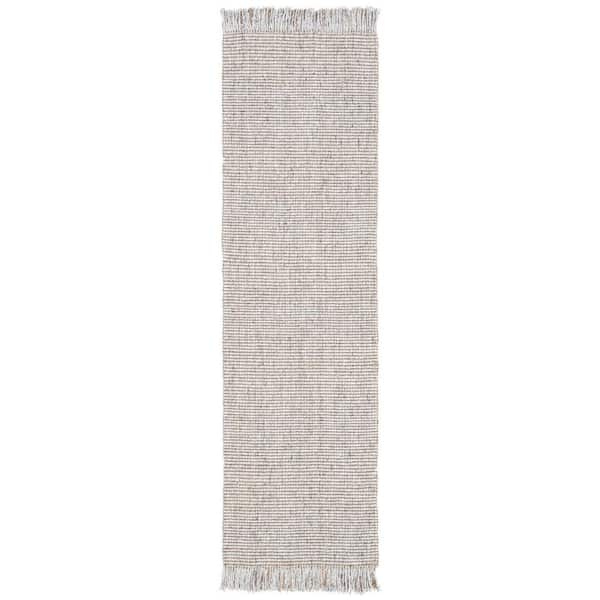 Natural Fiber 2 ft. x 22 ft. Silver/Natural Solid Color Runner Rug