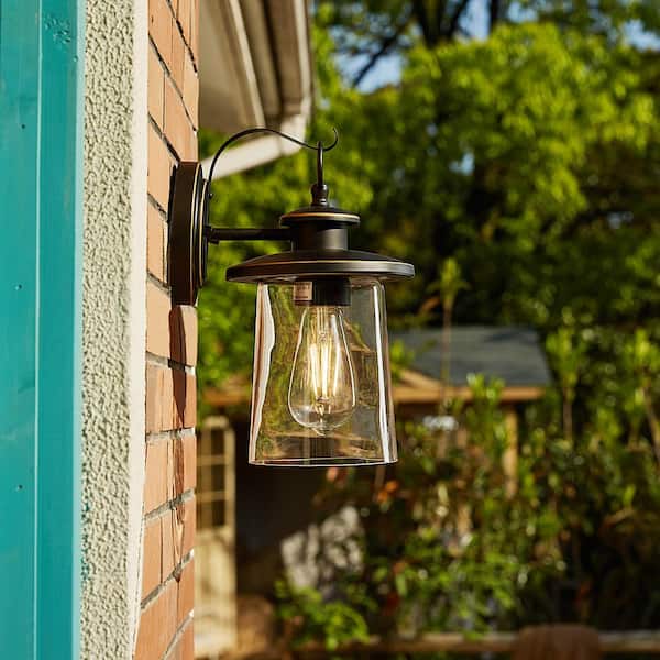 12 in. H 1-Light Oil Rubbed Bronze Hardwired Outdoor Wall Lantern Sconce (1-Pack）