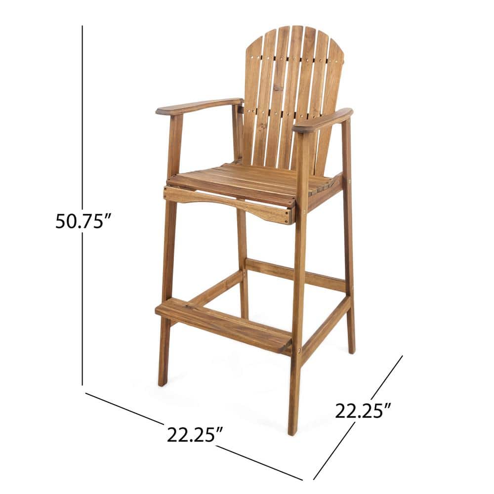 Natural Acacia Wood Outdoor Adirondack Barstools with Arms, Set of 2