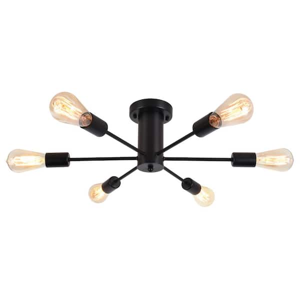 ADSENSTY 21.84 in. 6-Light Black Sputnik Transitional Flush Mount Ceiling Lights