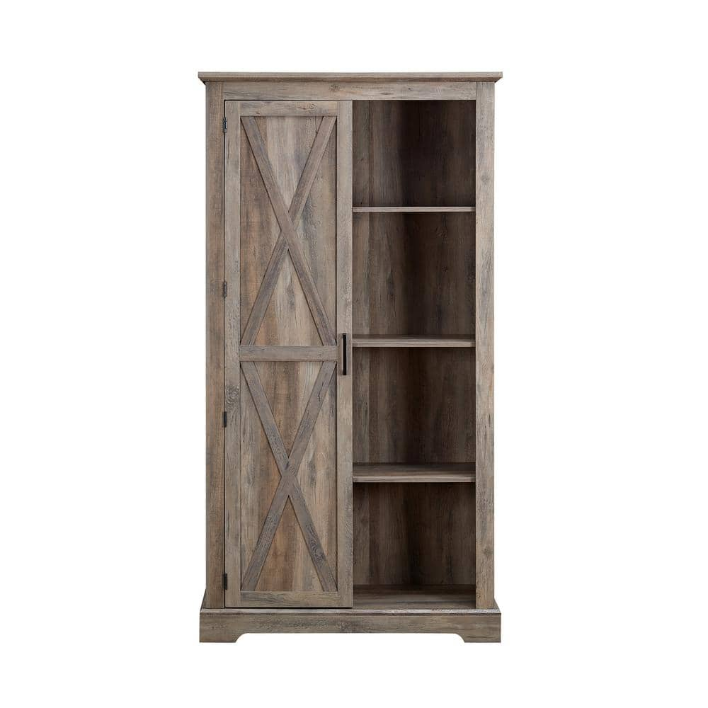 FUNKOL 39.37in x 15.75in x 74.4in Gray Vintage MDF Storage Cabinet with 1 Barn Door and 3 Shelves