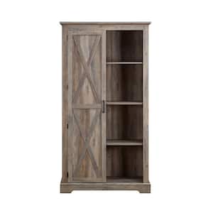 39.37in x 15.75in x 74.4in Gray Vintage MDF Storage Cabinet with 1 Barn Door and 3 Shelves