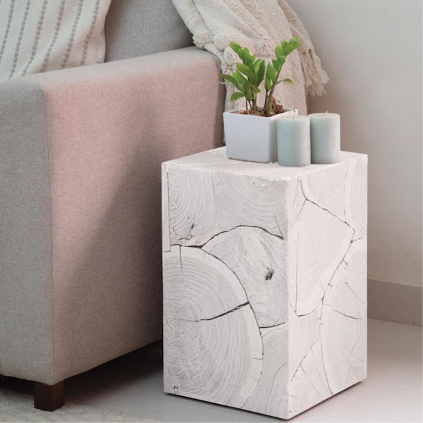 HomeRoots 13 in. White Square Wood End Table