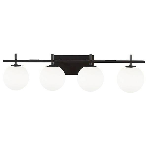Dainolite Vivaldi 32.5 in. 4-Light Matte Black Vanity Light with White Glass Shade