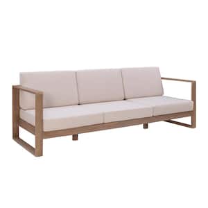 Sloane Natural Wood Outdoor 3 Seater Sofa Sectional with Beige Cushions