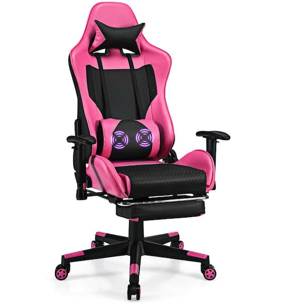 Costway Pink Iron Reclining Gaming Chairs with Adjustable Arms
