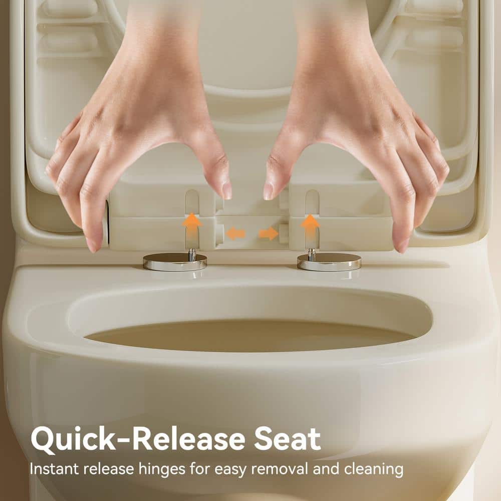 Compact Bisque One-Piece Dual Flush Toilet with Soft Close Seat