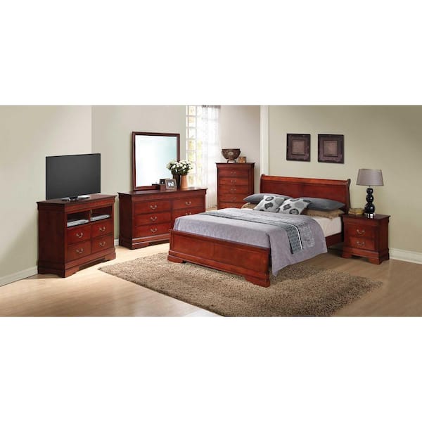 AndMakers Louis Philippe Cherry King Wood Panel Bed PF