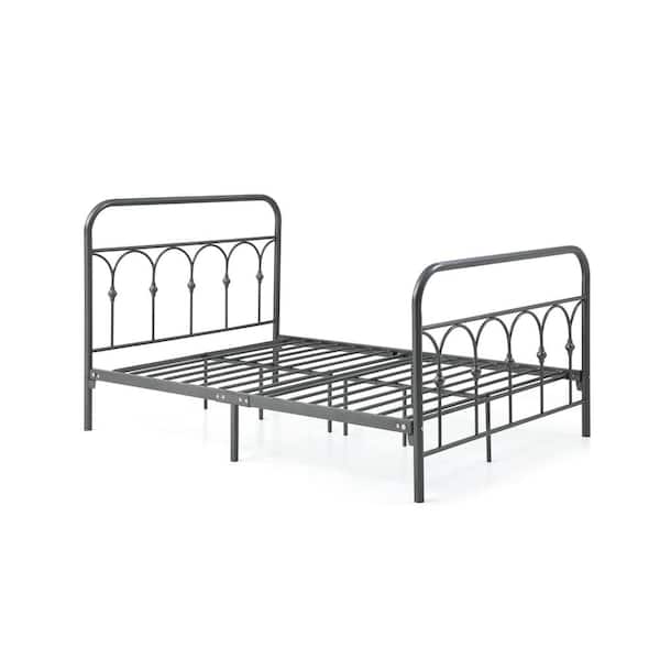 HODEDAH Complete Metal Charcoal Twin Bed with Headboard, Footboard, Slats and Rails