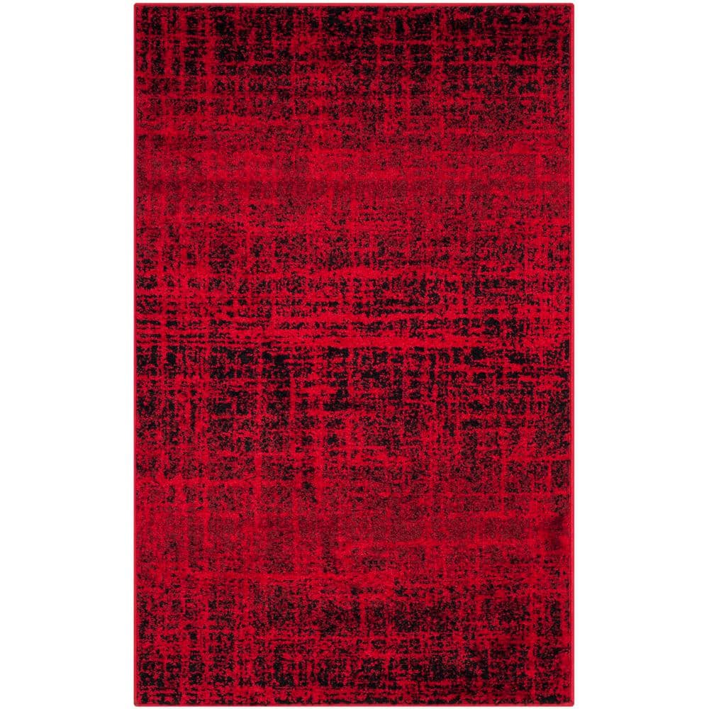 Red and Black Synthetic Rectangular Area Rug