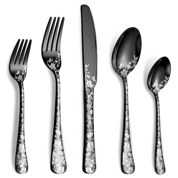 40-Piece Black Stainless Steel Flatware Set with Mirror Finish, Service for 8