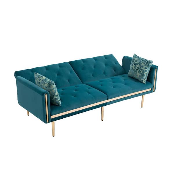Donason 73.23 in. W Square Arm Velvet Straight Reclining Sofa in Green