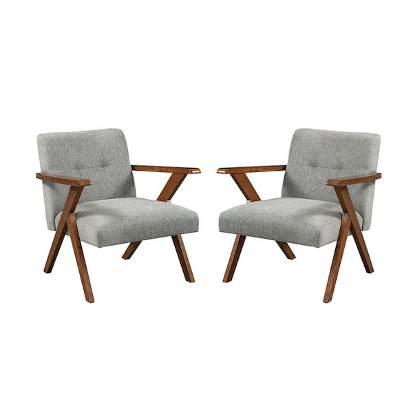 JAYDEN CREATION Luzia Grey Accent Armchair with Tufted Back (Set of 2)