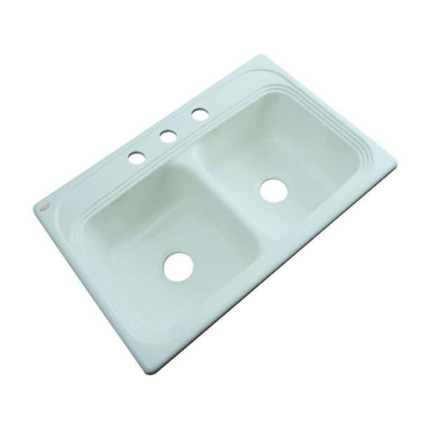Thermocast Chesapeake Drop-In Acrylic 33 in. 3-Hole Double Basin Kitchen Sink in Seafoam Green