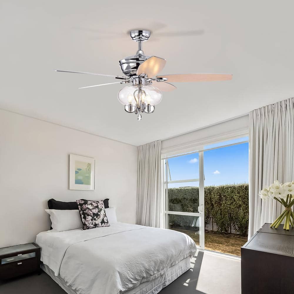52" Chrome Crystal Chandelier Ceiling Fan with Remote and Lighting