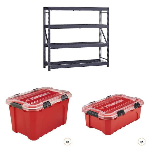 77 in. W Black 4-Shelf Metal Shelving Unit, 20-Gal. (2-Count) and 12-Gal. (4-Count)