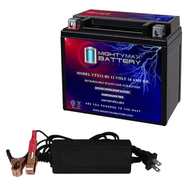 MIGHTY MAX BATTERY 12-Volt 10 AH SLA for Power Sports Battery Includes 12-Volt 2 Amp Charger