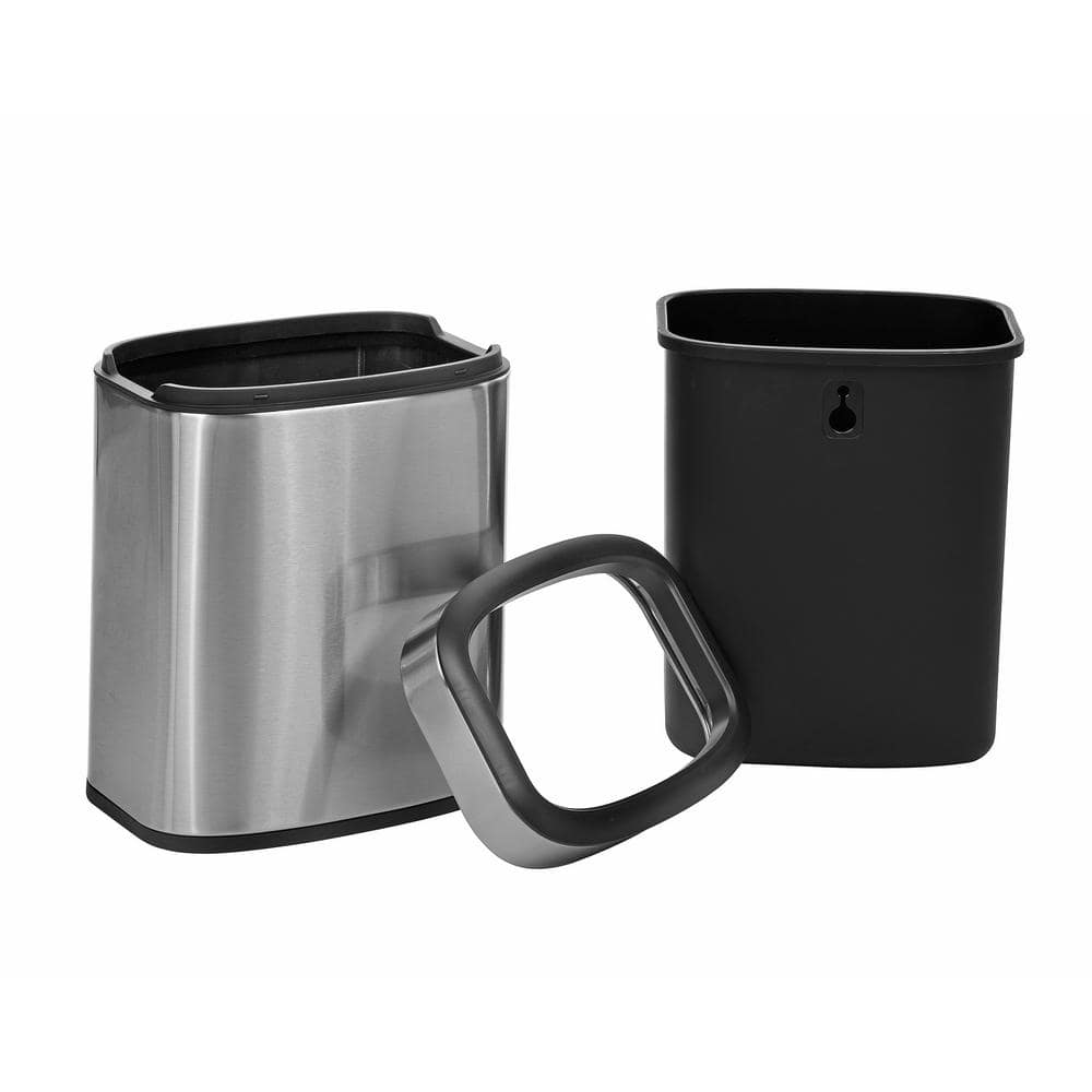Stainless Steel Rectangular Open Top Trash Can with Liner, 2.6 Gallon