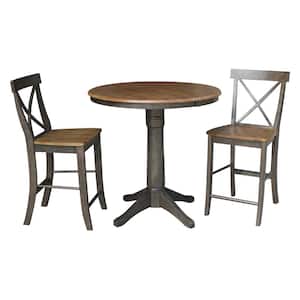 Olivia 3-Piece 36 in. Hickory/Coal Extendable Solid Wood Counter Height Dining Set with Alexa Stools