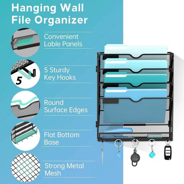 12.6 in.W x 14.9 in. H Black Metal 5-Tier Hanging Wall File Holder