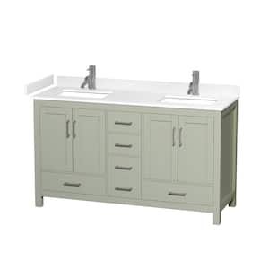 Sheffield 60 in. W x 22 in. D x 35 in . H Double Bath Vanity in Light Green with White Cultured Marble Top