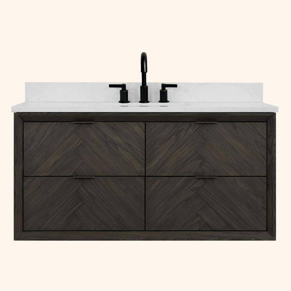 Solid Wood Contemporary 48 in. Wall Mount Brown Oak Bath Vanity with White Artificial Stone Top Assembled price history on PriceWatchPro