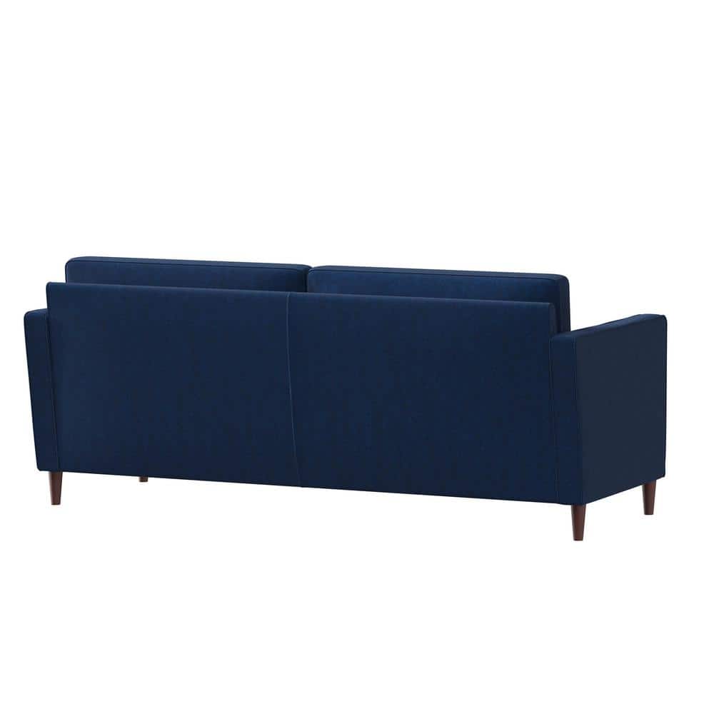 Mid-Century Modern Navy Blue Tufted Microfiber Sofa with Wood Legs