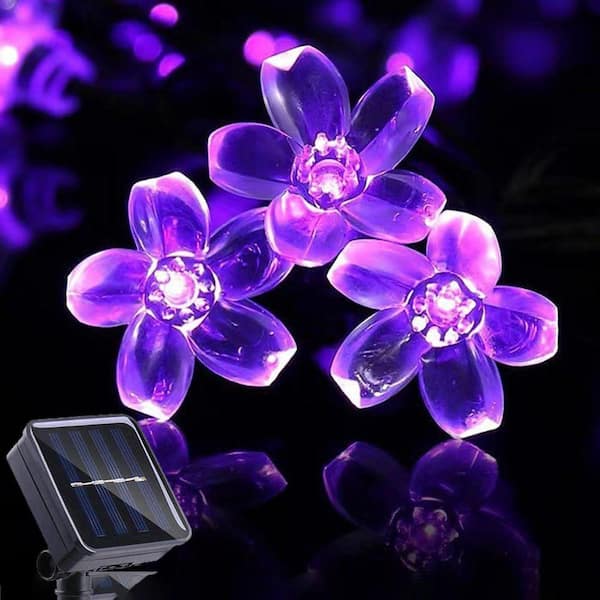 Purple Plastic Solar Outdoor Flower String Lights Z0C77PLTS5 - The