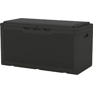 Classics 100 Gal. Black Resin Deck Box with Soft Cushion, Large Outdoor Storage Box with Padlock for Patio Furniture