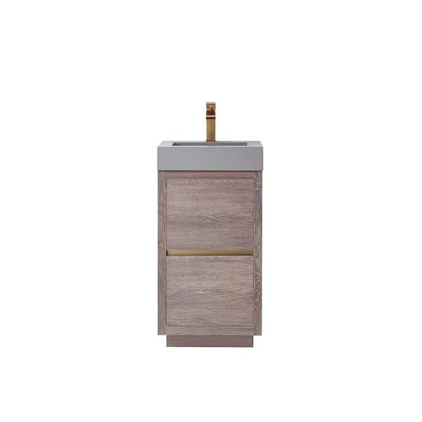 ROSWELL Huesca 18 in. W x 18 in. D x 33.9 in. H Bath Vanity in North Carolina Oak with Gray Composite Integral Sink and Top