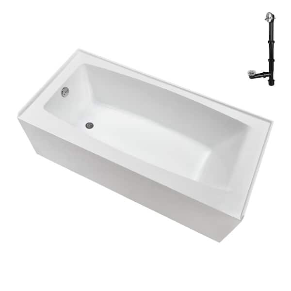 Streamline 60 in. x 30 in. Soaking Acrylic Alcove Bathtub with Left Drain in Glossy White, External Drain in Polished Chrome