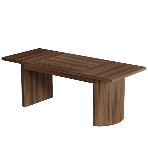 BYBLIGHT Roesler Vintage Brown Engineered Wood 78.7 in. Pedestal Dining Table Seats 8