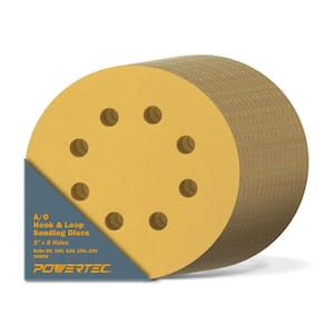5 in. A/O Hook and Loop 8-Hole Sanding Disc Assortment Grits in Gold (100-Pack)