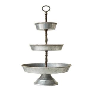 Metal Silver 3-Tier Galvanized Tray with Handle