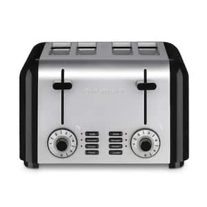 4-Slice Black and Stainless Steel Wide Slot Toaster with Crumb Tray