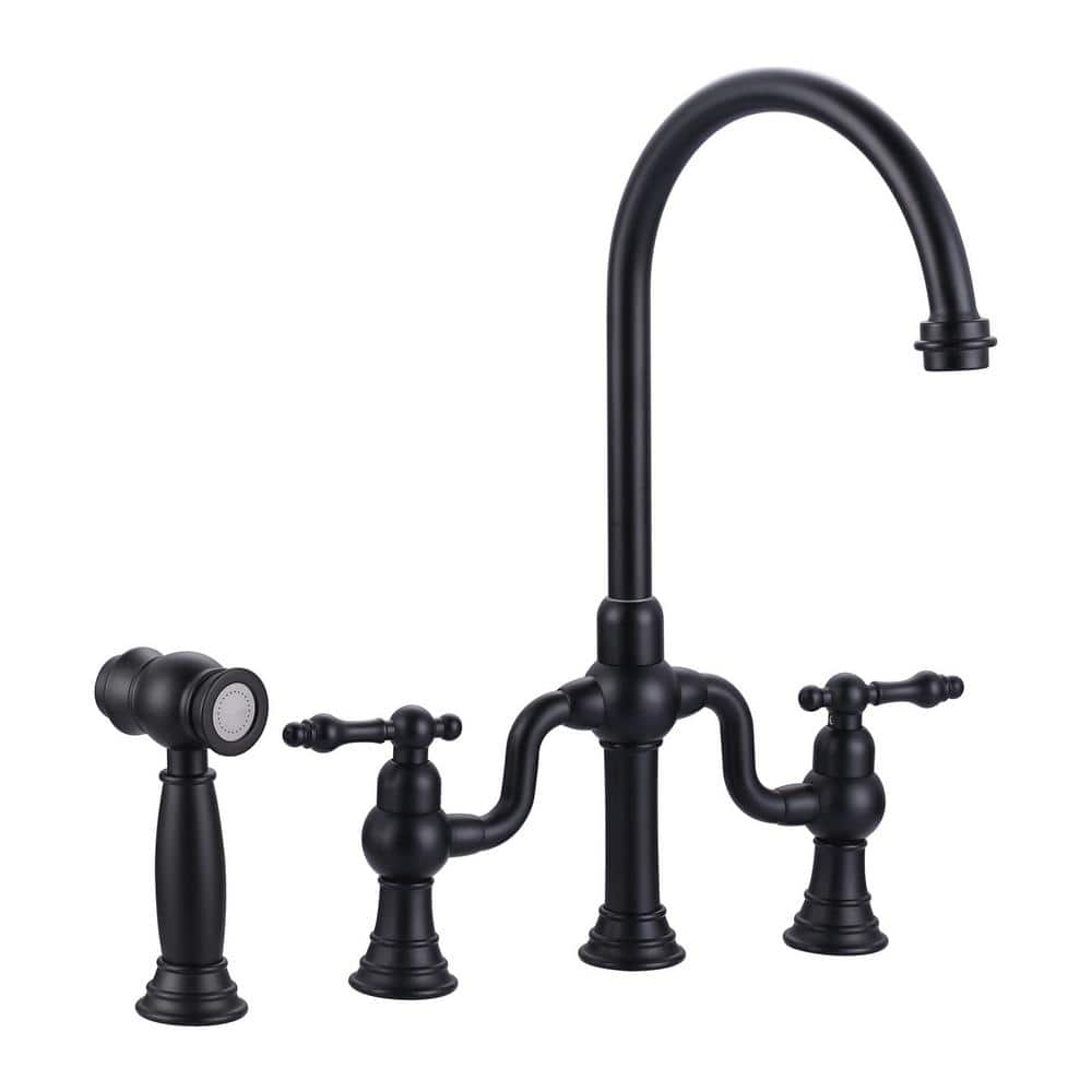 Matte Black Stainless Steel Double Handle High-Arc Kitchen Faucet