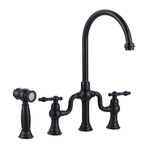 ARCORA Double-Handle High-Arc Deck Mounted Bridge Kitchen Faucet in Black