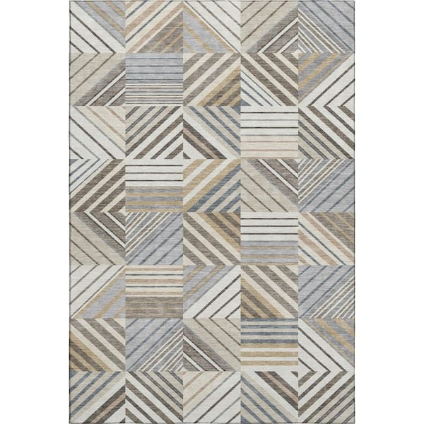 Mayfield Premium Machine Washable Abstract AMF2399 Ivory 9 ft. x 12 ft. Area Rug